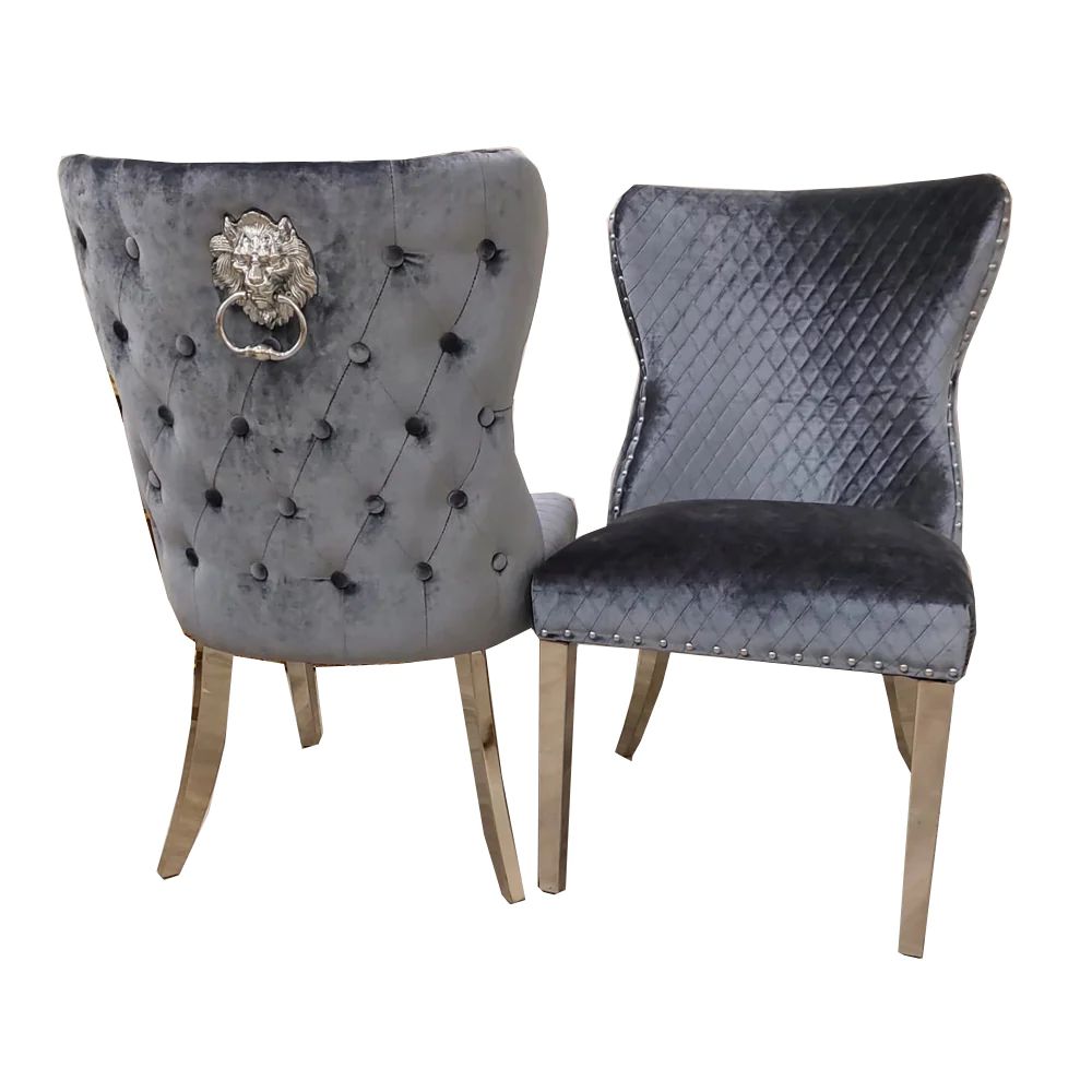 1.5 Grey Louis Marble 4 Silver Chelsea Chairs - Mirror4you